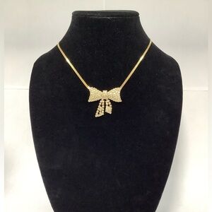 Elegant Gold and Rhinestone Bow Necklace